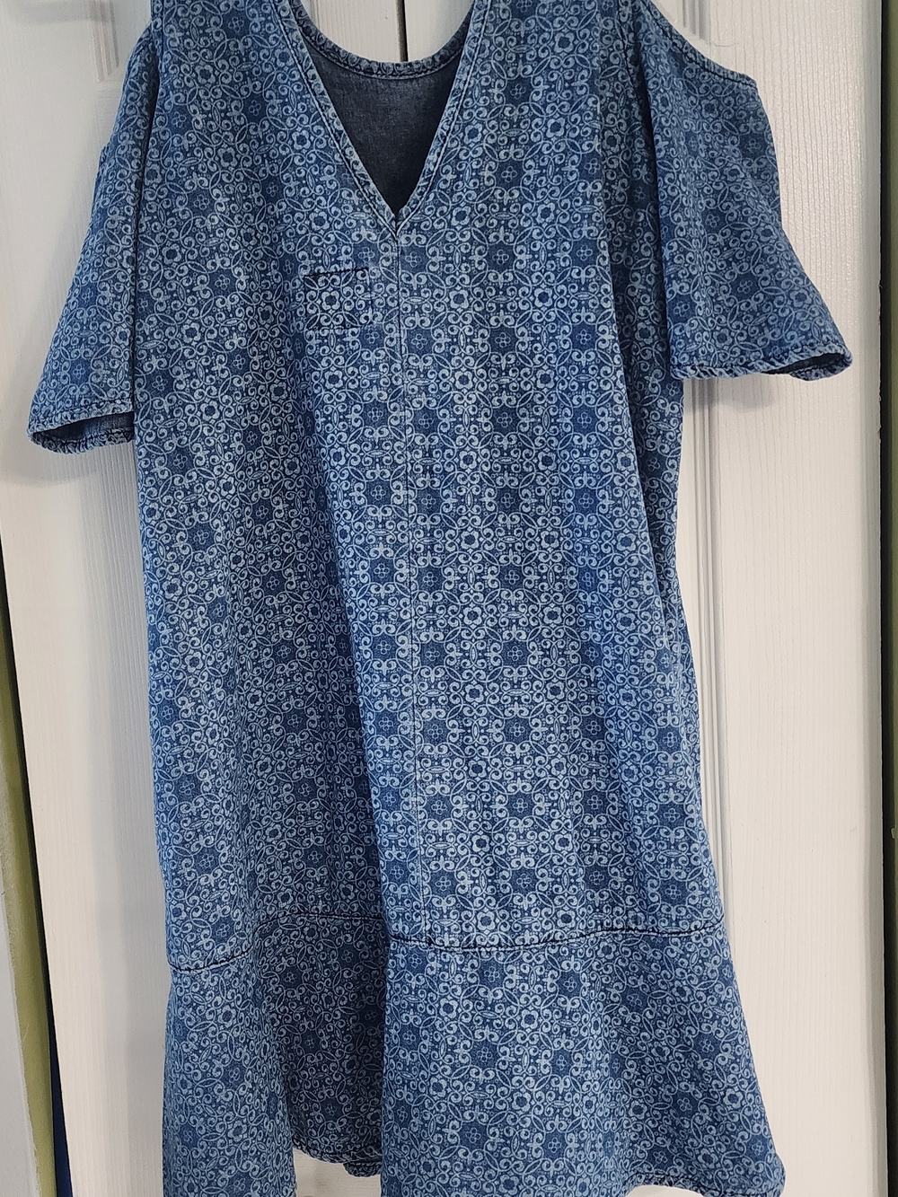 Vintage Styled Country Womens Dress By MARISA Blue Cold-Shoulder Floral Print